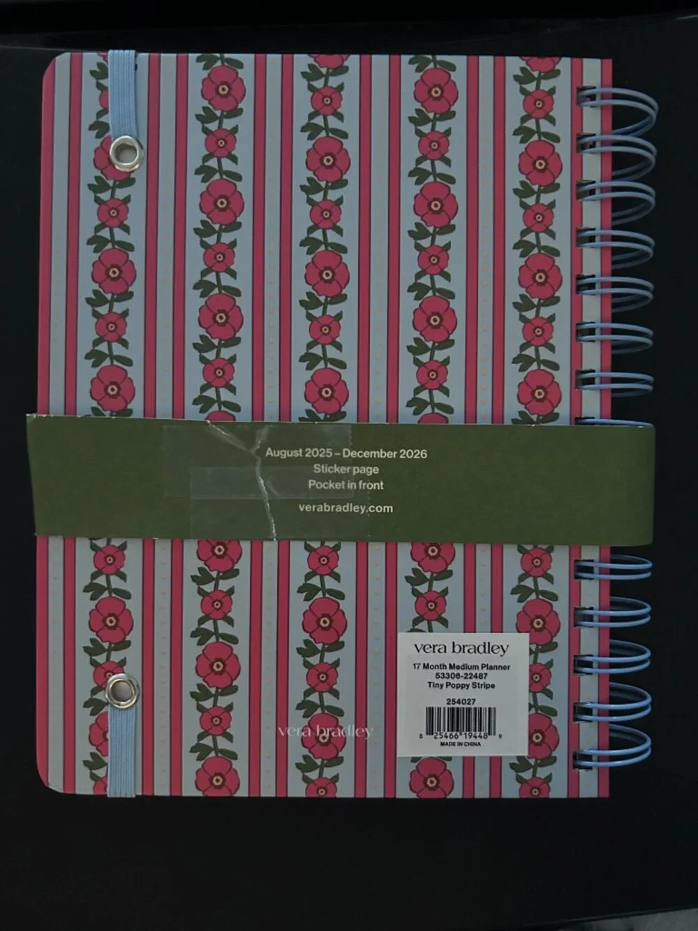 Vera Bradley Tiny Poppies Stripe Medium Planner